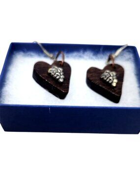 Earrings Heart Shape 1 " Wood Wine Barrel Grape Charm